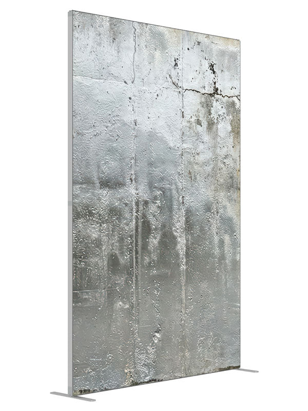 Silver Gray Textured Plaster Wall shown at an angled view, photography backdrop panel for Denny StudioEdge silicone edge frame, 5 ft