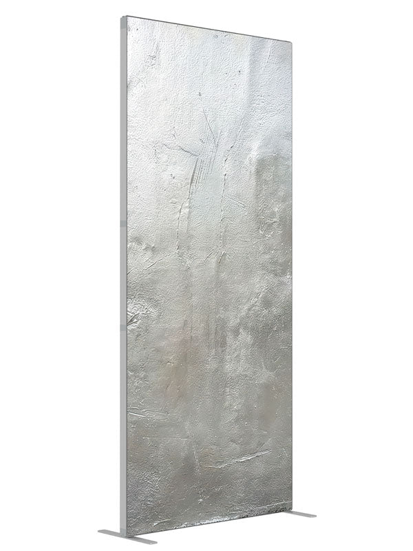 Silver Textured Plaster Wall shown at an angled view, photography backdrop panel for Denny StudioEdge silicone edge frame, 3 ft