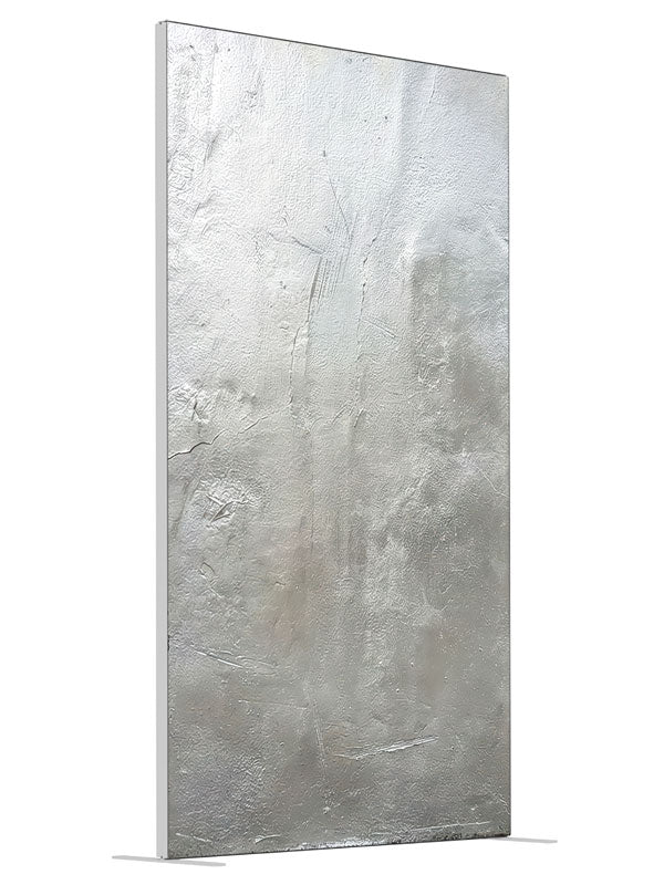 Silver Textured Plaster Wall shown at an angled view, photography backdrop panel for Denny StudioEdge silicone edge frame, 4 ft