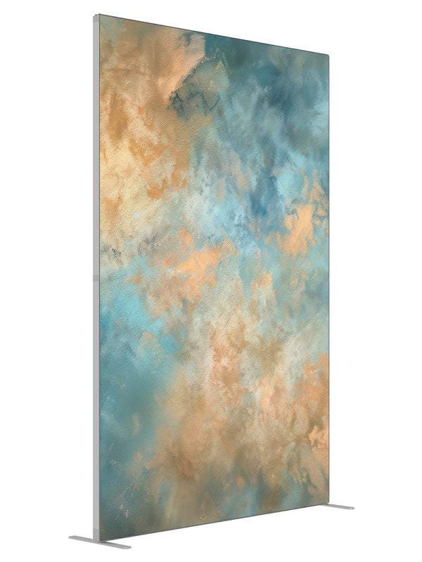 Soft blue golden abstract ocean printed backdrop angled view 5ft - Denny StudioEdge SEOM-2614
