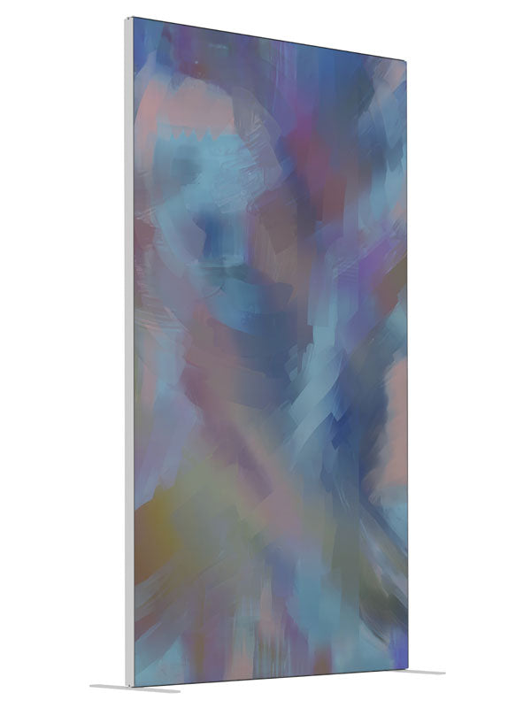 Soft blue gray lavender cloud shown at an angled view, photography backdrop panel for Denny StudioEdge silicone edge frame, 4 ft