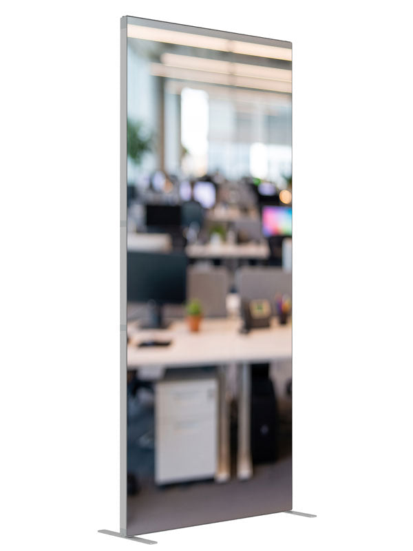 A softly blurred open-plan office with white desks, black mesh chairs, and bright daylight, 3ft photography backdrop panel for Denny StudioEdge silicone edge frame