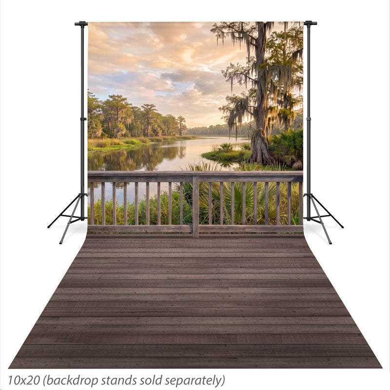 Cypress Dusk Southern Bayou Cypress Sunset photography backdrop shown extending down onto the studio floor CP-9041