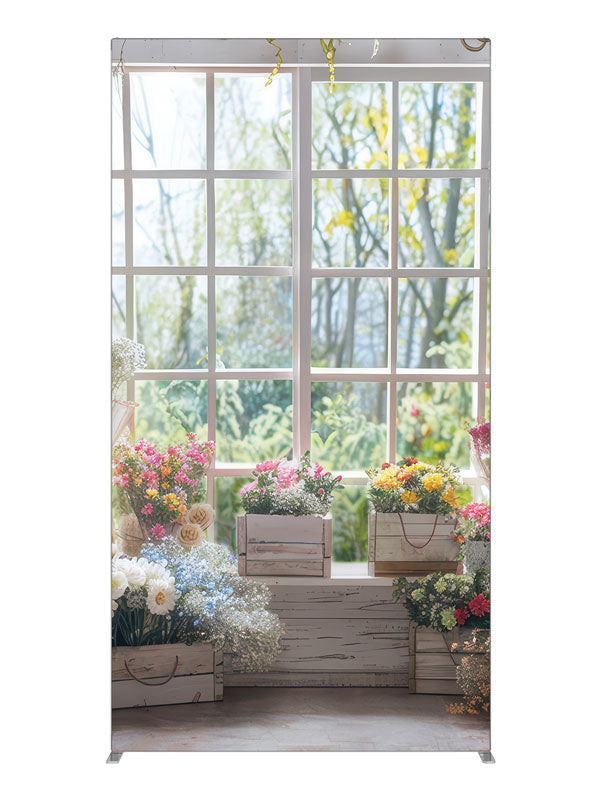Spring Flower Shop Window, photography backdrop panel for Denny StudioEdge silicone edge frame, 4 ft