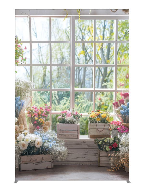 Spring Flower Shop Window, photography backdrop panel for Denny StudioEdge silicone edge frame, 5 ft