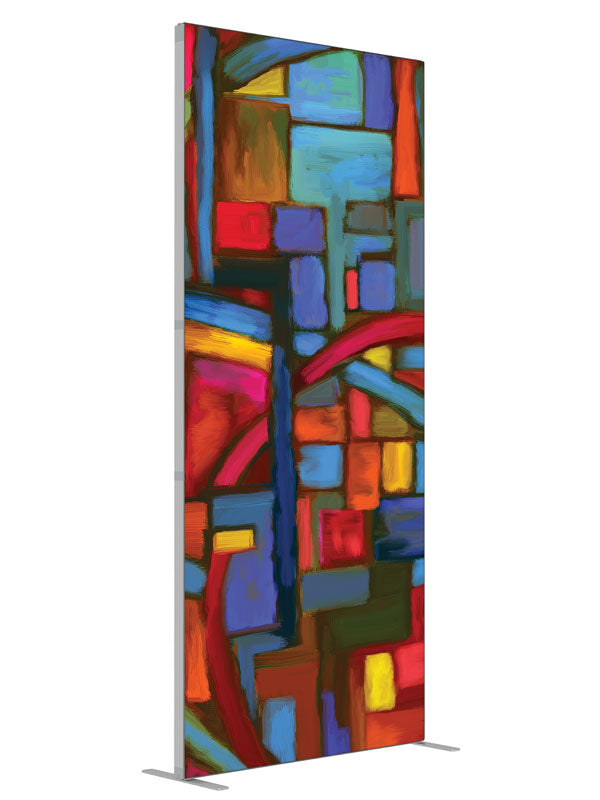 Stained glass multicolor block shown at an angled view, photography backdrop panel for Denny StudioEdge silicone edge frame, 3 ft