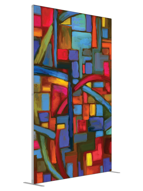 Stained glass multicolor block shown at an angled view, photography backdrop panel for Denny StudioEdge silicone edge frame, 5 ft
