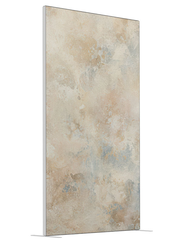 Stonevale Weathered Tan and Blue Wall shown at an angled view, photography backdrop panel for Denny StudioEdge silicone edge frame, 4 ft