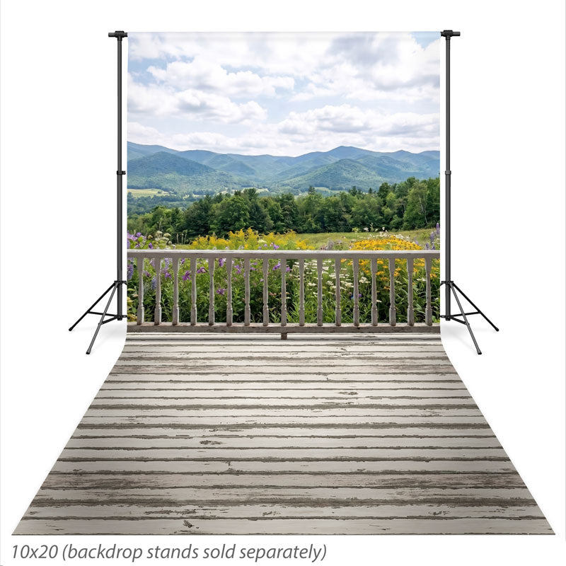 Meadowlark Summer Mountain Wildflower Meadow photography backdrop shown extending down onto the studio floor CP-9039