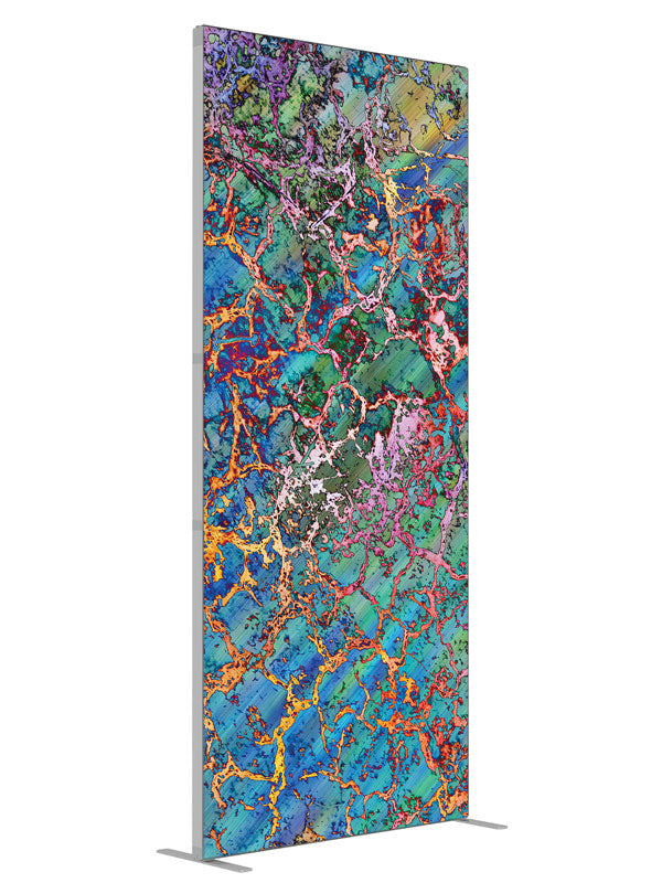 Teal red gold mosaic crackle shown at an angled view, photography backdrop panel for Denny StudioEdge silicone edge frame, 3 ft