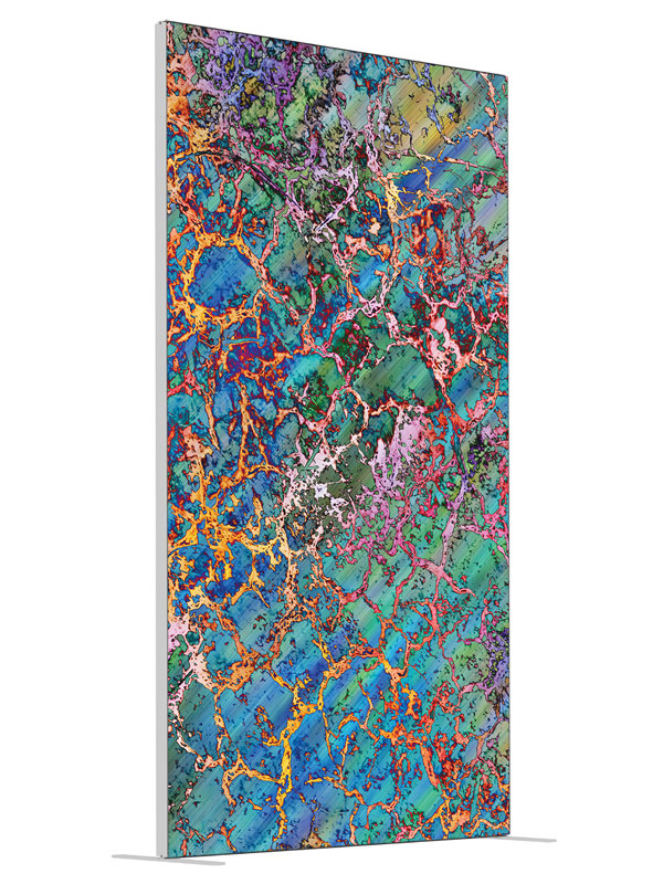 Teal red gold mosaic crackle shown at an angled view, photography backdrop panel for Denny StudioEdge silicone edge frame, 4 ft