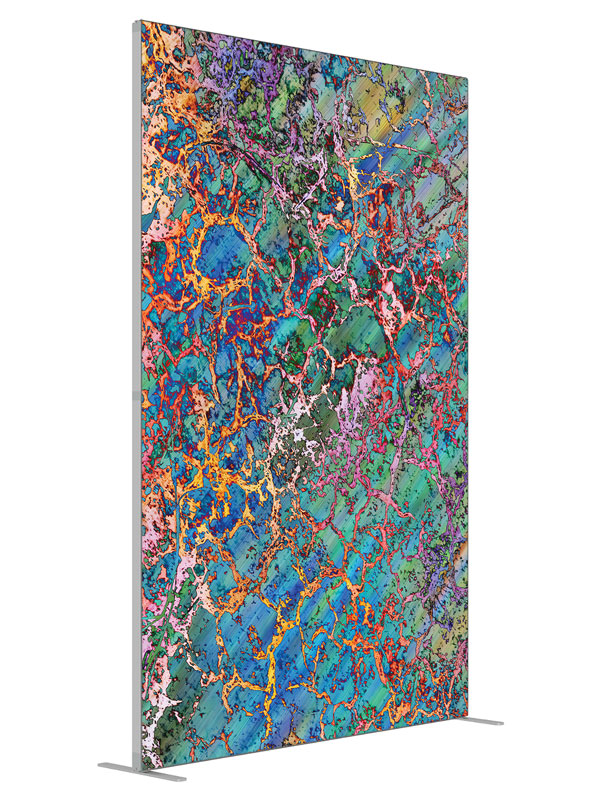 Teal red gold mosaic crackle shown at an angled view, photography backdrop panel for Denny StudioEdge silicone edge frame, 5 ft