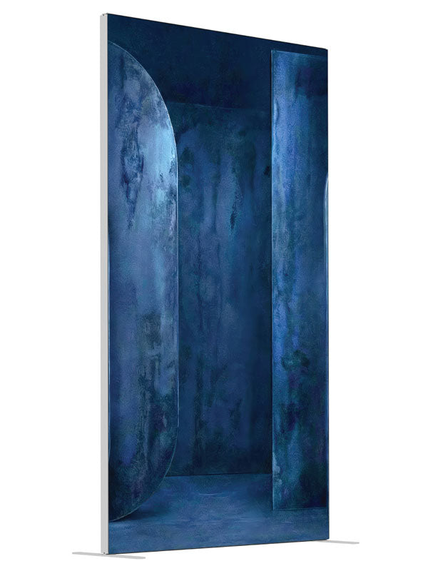 Textured Blue Oval Panel shown at an angled view, photography backdrop panel for Denny StudioEdge silicone edge frame, 4 ft