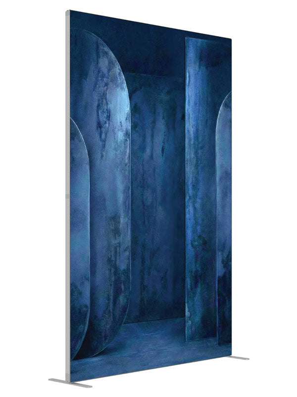 Textured Blue Oval Panel shown at an angled view, photography backdrop panel for Denny StudioEdge silicone edge frame, 5 ft