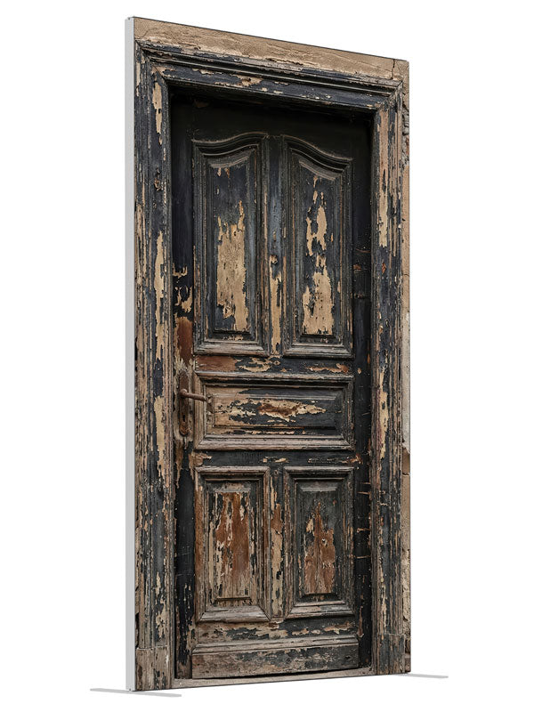 Textured Brick Wall Wooden Door shown at an angled view, photography backdrop panel for Denny StudioEdge silicone edge frame, 4 ft