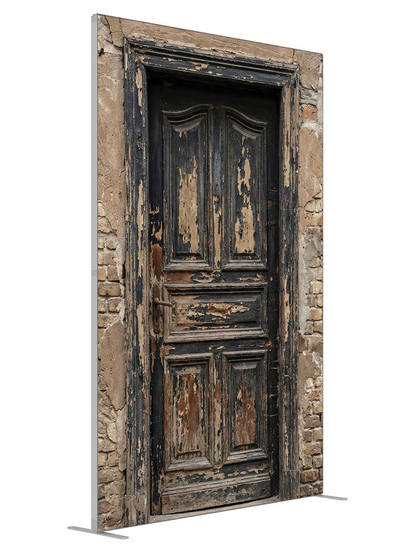 Textured Brick Wall Wooden Door shown at an angled view, photography backdrop panel for Denny StudioEdge silicone edge frame, 5 ft