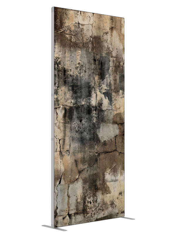 Textured Brown Ivory Black Plaster Wall shown at an angled view, photography backdrop panel for Denny StudioEdge silicone edge frame, 3 ft