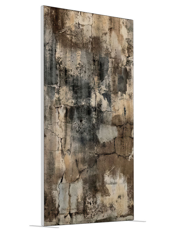 Textured Brown Ivory Black Plaster Wall shown at an angled view, photography backdrop panel for Denny StudioEdge silicone edge frame, 4 ft