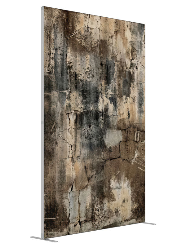 Textured Brown Ivory Black Plaster Wall shown at an angled view, photography backdrop panel for Denny StudioEdge silicone edge frame, 5 ft