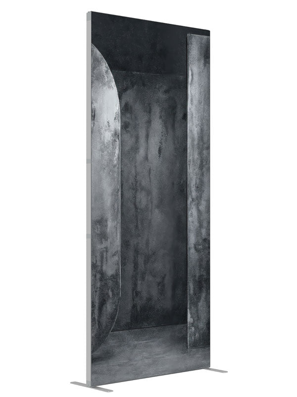 Textured Gray Oval Panel shown at an angled view, photography backdrop panel for Denny StudioEdge silicone edge frame, 3 ft