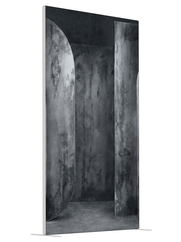 Textured Gray Oval Panel shown at an angled view, photography backdrop panel for Denny StudioEdge silicone edge frame, 4 ft