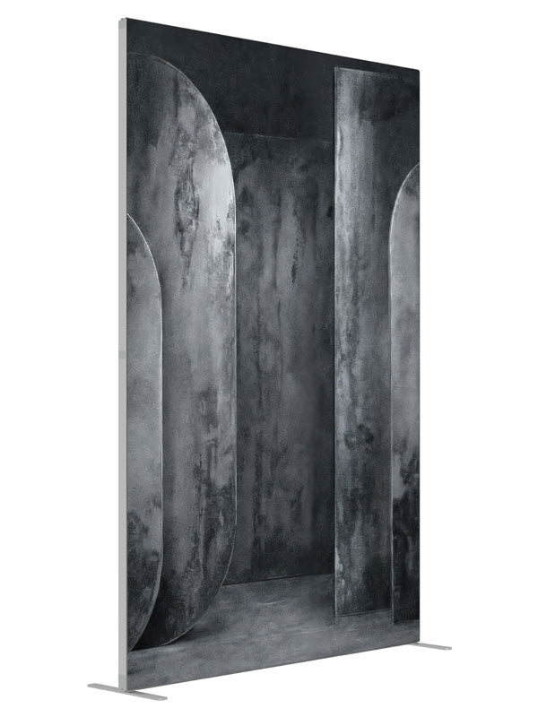 Textured Gray Oval Panel shown at an angled view, photography backdrop panel for Denny StudioEdge silicone edge frame, 5 ft