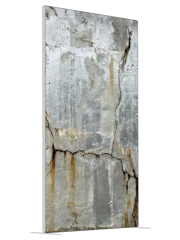 Textured Silver Industrial Wall shown at an angled view, photography backdrop panel for Denny StudioEdge silicone edge frame, 4 ft