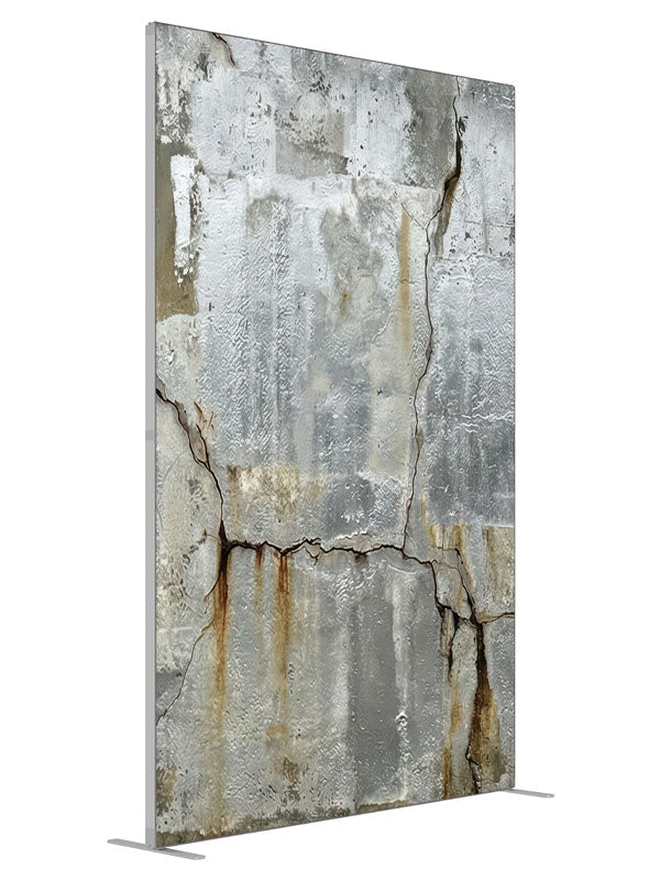 Textured Silver Industrial Wall shown at an angled view, photography backdrop panel for Denny StudioEdge silicone edge frame, 5 ft