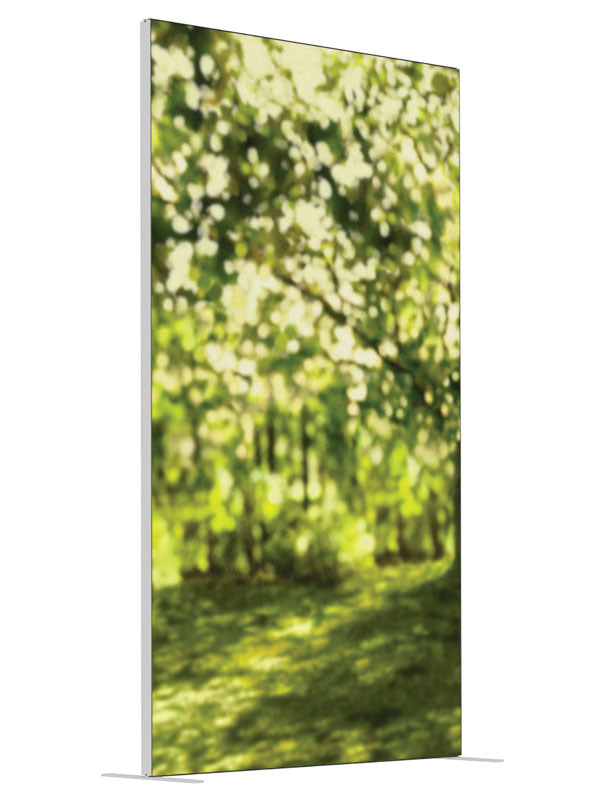 Tree Bokeh Green Bokeh shown at an angled view, photography backdrop panel for Denny StudioEdge silicone edge frame, 4 ft