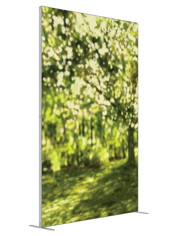 Tree Bokeh Green Bokeh shown at an angled view, photography backdrop panel for Denny StudioEdge silicone edge frame, 5 ft