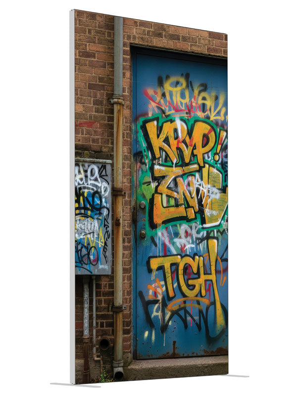 Urban brick warehouse door graffiti lettering printed backdrop angled 4ft - Denny StudioEdge SECP-8864