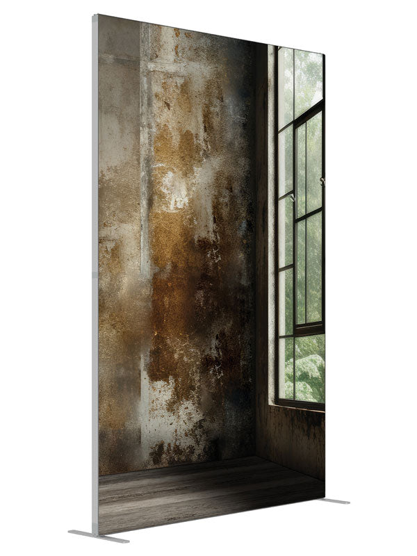 Urban Decay Industrial Loft Window shown at an angled view, photography backdrop panel for Denny StudioEdge silicone edge frame, 5 ft