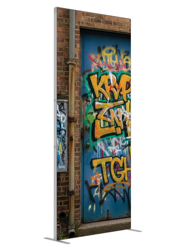 Urban warehouse graffiti door brick wall printed backdrop angled 3ft - Denny StudioEdge SECP-8864