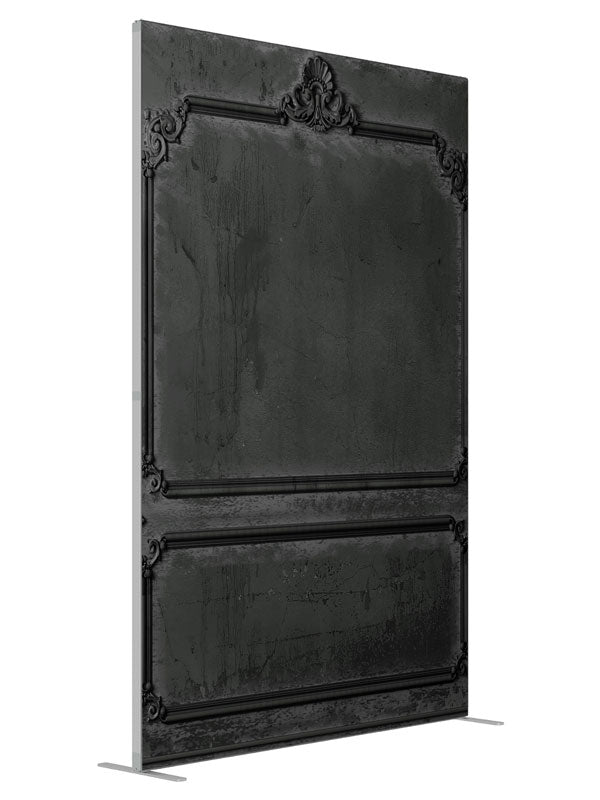Victorian Paneled Wall Gray shown at an angled view, photography backdrop panel for Denny StudioEdge silicone edge frame, 5 ft