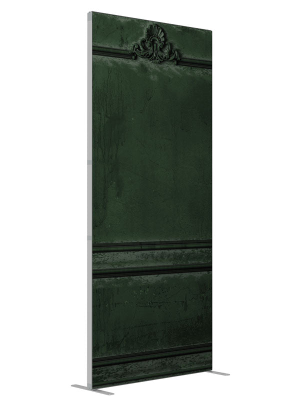 Victorian Paneled Wall Green shown at an angled view, photography backdrop panel for Denny StudioEdge silicone edge frame, 3 ft