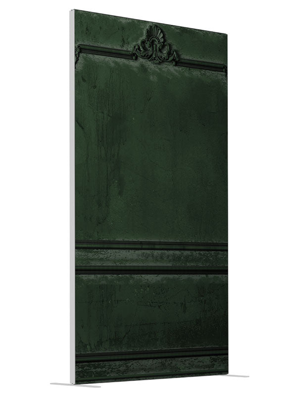 Victorian Paneled Wall Green shown at an angled view, photography backdrop panel for Denny StudioEdge silicone edge frame, 4 ft