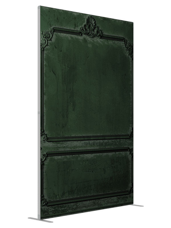 Victorian Paneled Wall Green shown at an angled view, photography backdrop panel for Denny StudioEdge silicone edge frame, 5 ft
