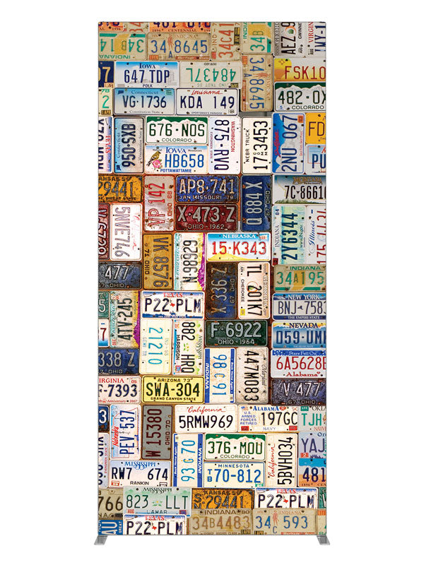 Vintage american license plate collage, photography backdrop panel for Denny StudioEdge silicone edge frame, 3 ft
