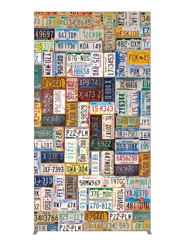 Vintage american license plate collage, photography backdrop panel for Denny StudioEdge silicone edge frame, 4 ft