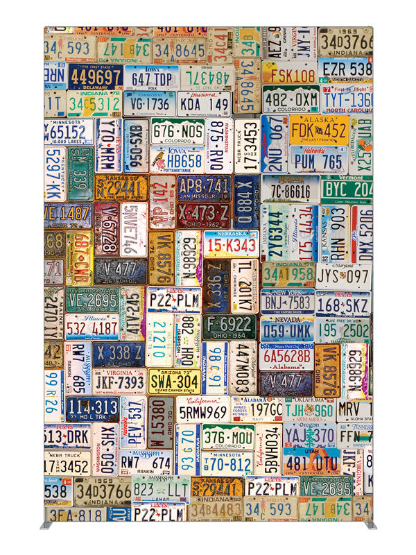 Vintage american license plate collage, photography backdrop panel for Denny StudioEdge silicone edge frame, 5 ft