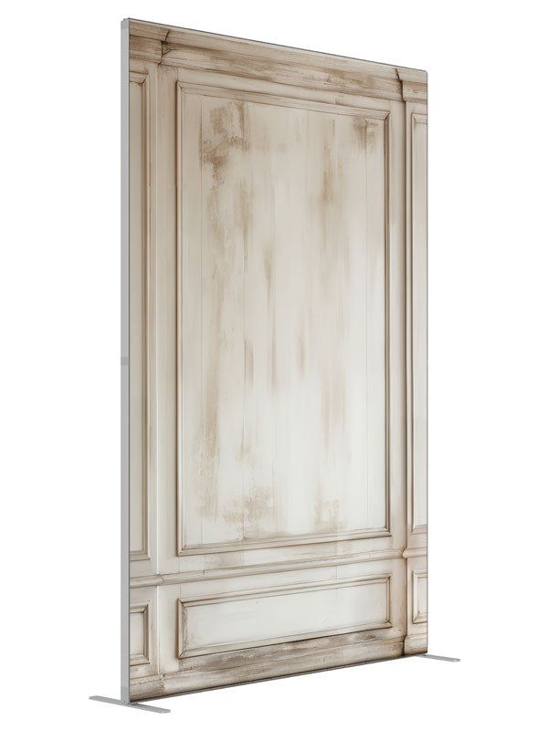 Vintage Ivory Paneled Wall shown at an angled view, photography backdrop panel for Denny StudioEdge silicone edge frame, 5 ft