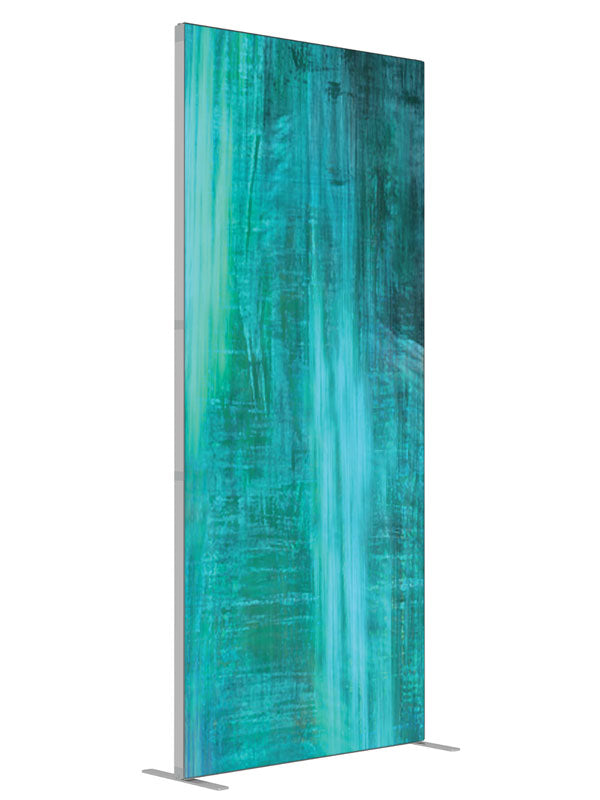Vivid teal turquoise brushwork shown at an angled view, photography backdrop panel for Denny StudioEdge silicone edge frame, 3 ft