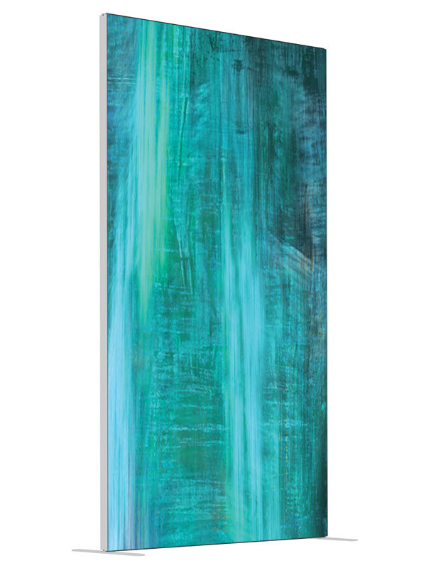 Vivid teal turquoise brushwork shown at an angled view, photography backdrop panel for Denny StudioEdge silicone edge frame, 4 ft