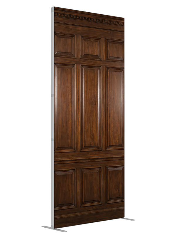 Walnut raised panel wood wall printed backdrop angled view 3ft - Denny StudioEdge SECP-8946
