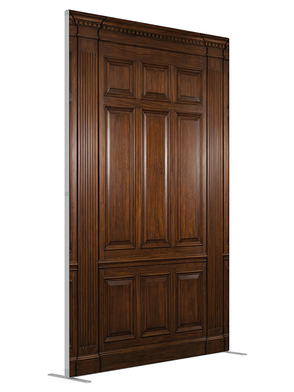 Walnut raised panel wood wall printed backdrop angled view 5ft - Denny StudioEdge SECP-8946