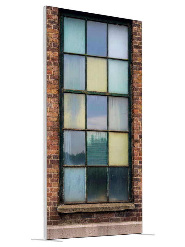 Warehouse brick metal window frames printed backdrop angled 4ft - Denny StudioEdge SECP-8865