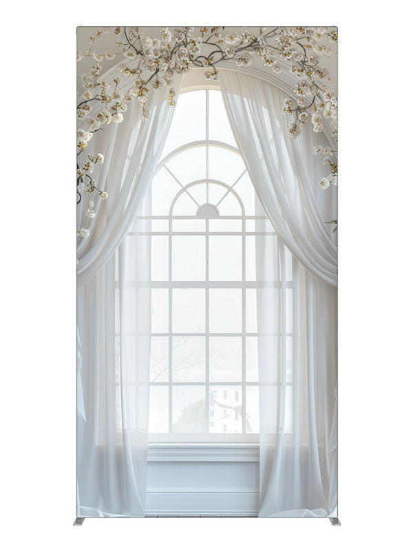 White Sheer Floral Window, photography backdrop panel for Denny StudioEdge silicone edge frame, 4 ft