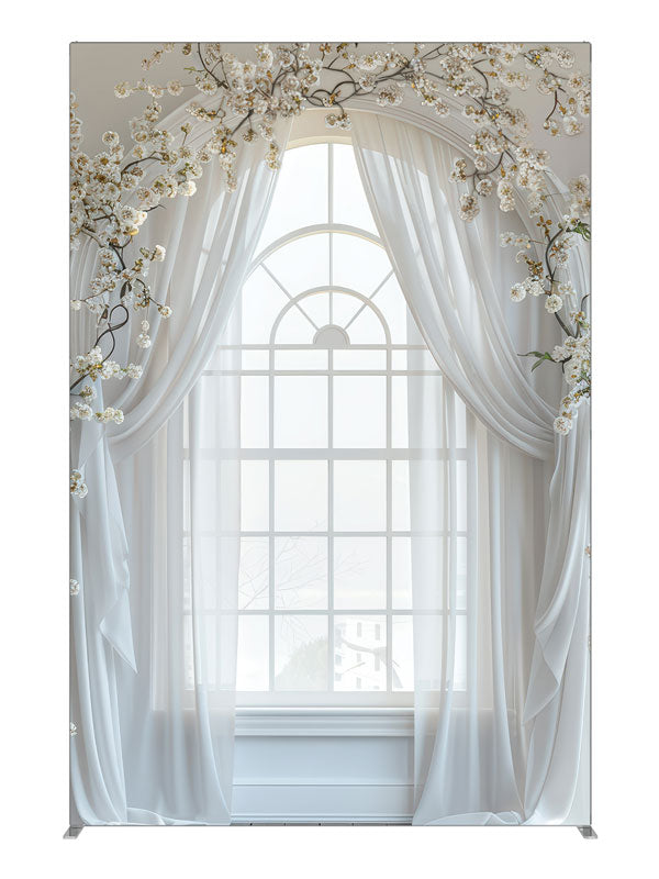 White Sheer Floral Window, photography backdrop panel for Denny StudioEdge silicone edge frame, 5 ft