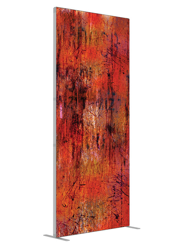 Whitman Orange Grunge Abstract shown at an angled view, photography backdrop panel for Denny StudioEdge silicone edge frame, 3 ft