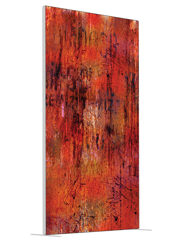 Whitman Orange Grunge Abstract shown at an angled view, photography backdrop panel for Denny StudioEdge silicone edge frame, 4 ft